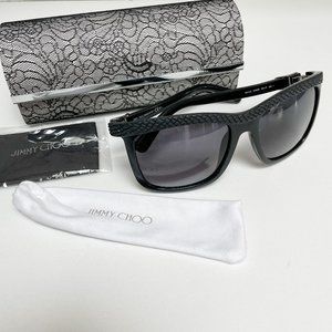 JIMMY CHOO SUNGLASSES REA/S D28HD Matt Black Square Case Cloth Excellent Cond.